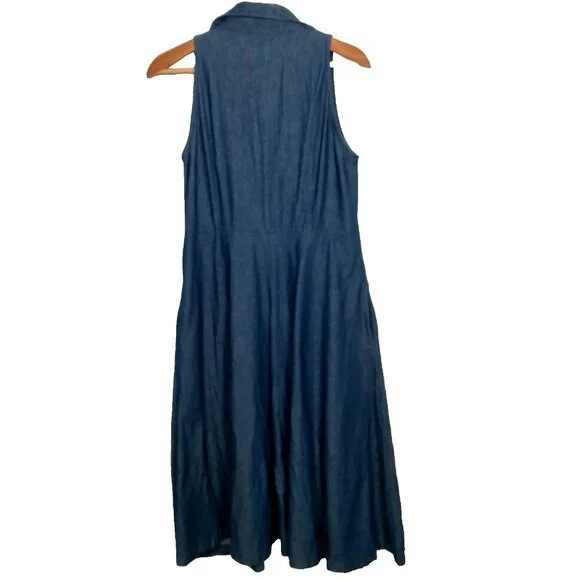 Signature by Robbie Bee Dress Petite 10P Blue Chambray Sleeveless Button Up Jean - Picture 2 of 12